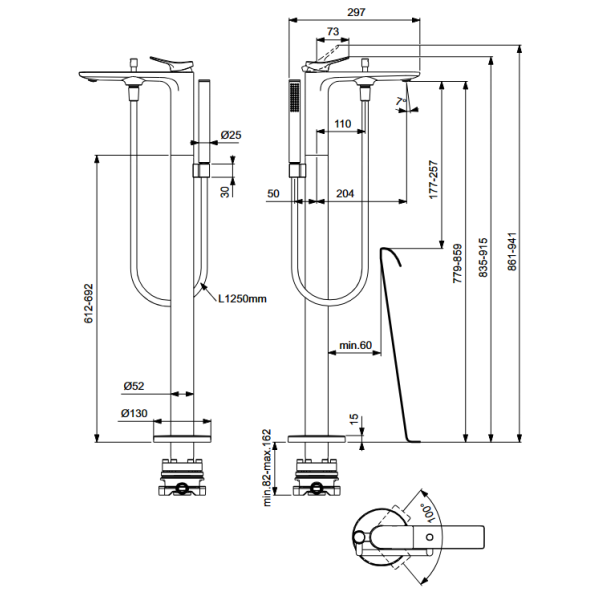CONCA Vaňová batéria voľne stojaca, Magnetovo sivá, BD460A5