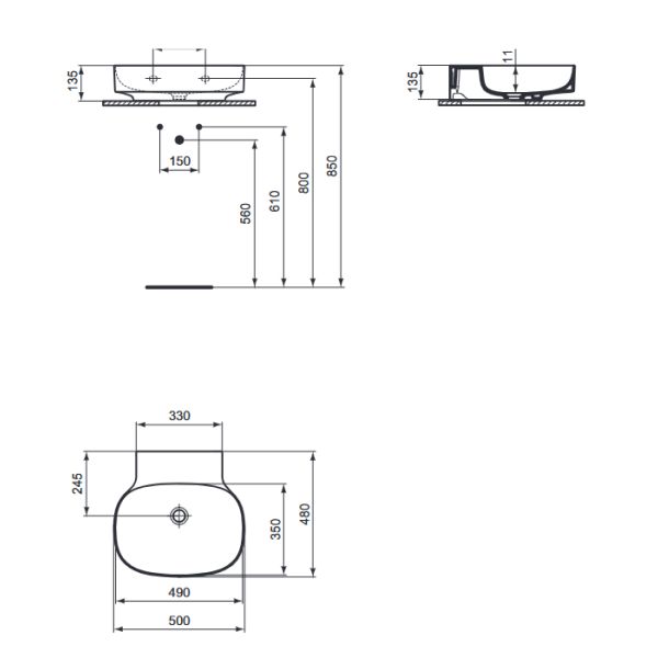 LINDA-X Umývadlo nástenné 50x48 cm, bez otvoru pre batériu, T439201