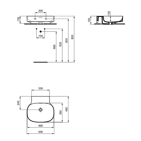 LINDA-X Umývadlo nástenné 50x48 cm, T498201