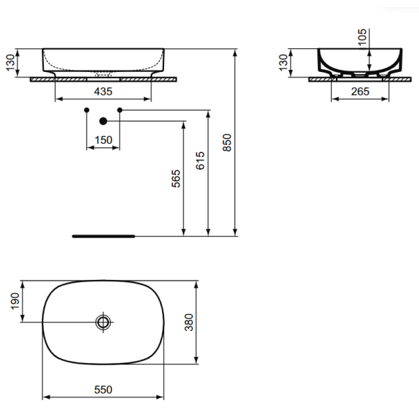 LINDA-X Umývadlo na dosku 55x38 cm bez prepadového otvoru, farba biela matná, T4402V1