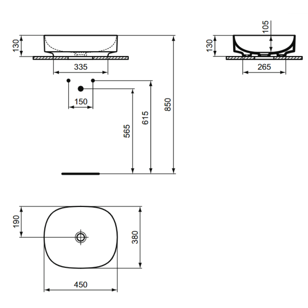 LINDA-X Umývadlo na dosku 45x38 cm bez prepadového otvoru, farba biela matná, T4400V1