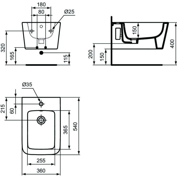 CONCA Závesný bidet 36x54 cm, T3687V1