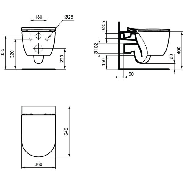 CONCA  WC závesné Aquablade 55x36 cm, T374901
