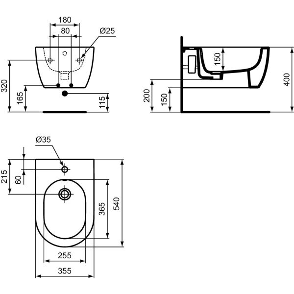 CONCA Závesný bidet 36x54 cm, T3750V1