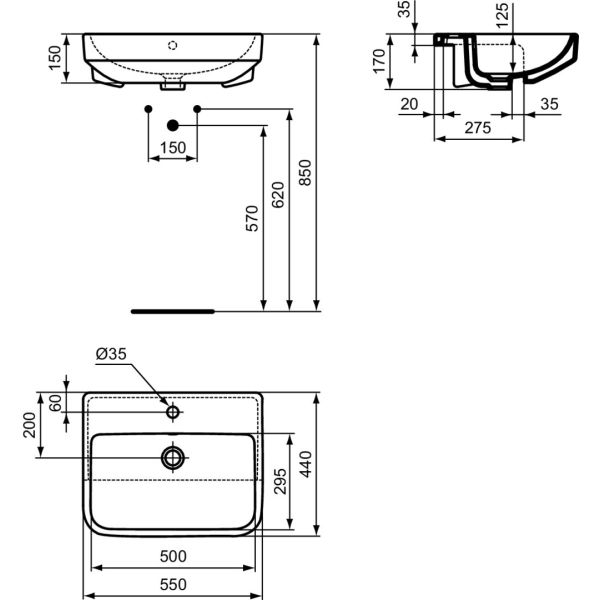I.LIFE B Umývadlo polozápustné 55x44 cm, T461101