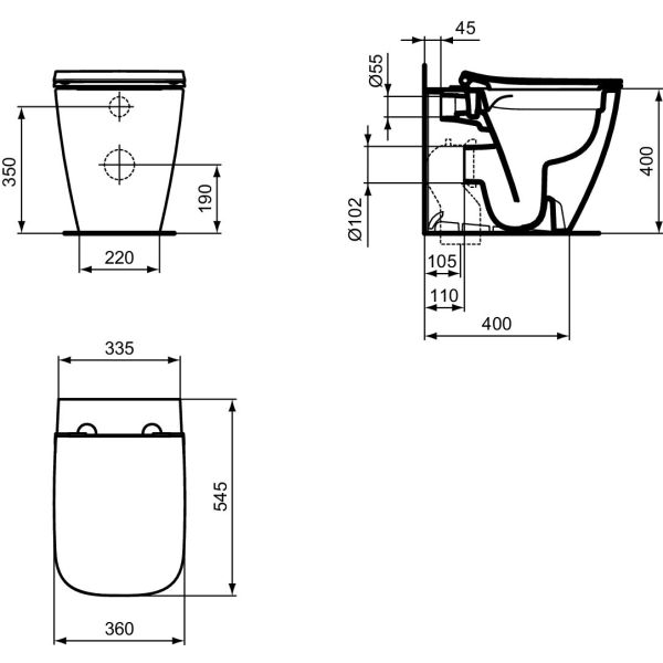 I.LIFE B WC stacionárne hranaté RIMLESS+, 54x36 cm, T4616HY