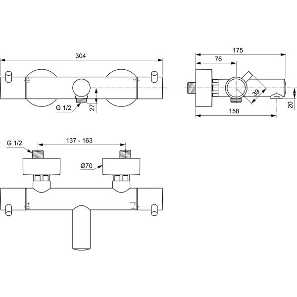 CERATHERM T125 Vaňová nástenná termostatická batéria, A7588XG