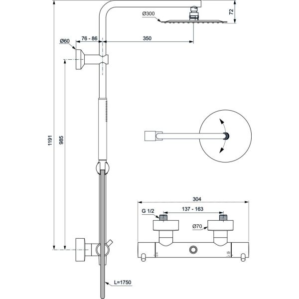 CERATHERM T125 Sprchový systém s termostatickou batériou, A7589AA