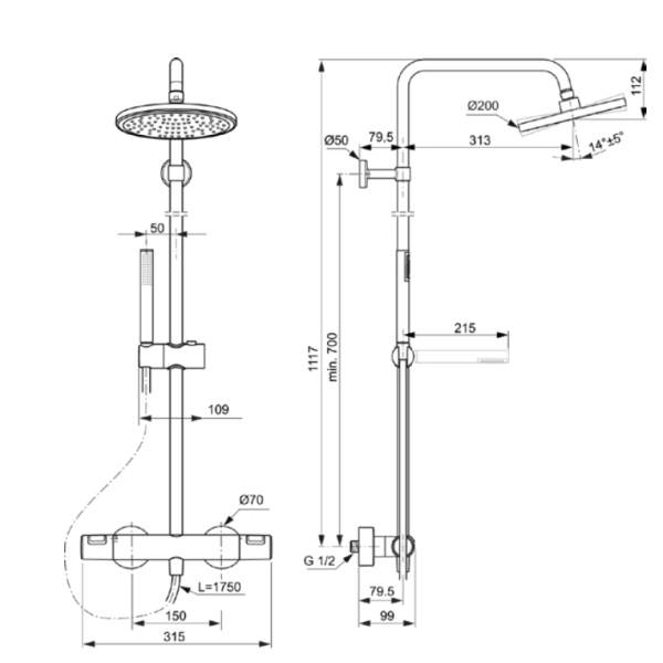 CERATHERM T25 Sprchový systém s termostatickou batériou, A7586XG