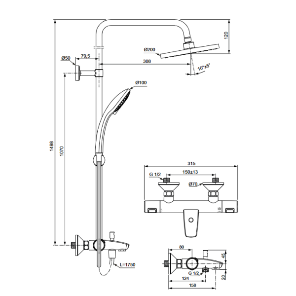 CERATHERM T25 Sprchový systém s vaňovou termostatickou batériou, A7590AA