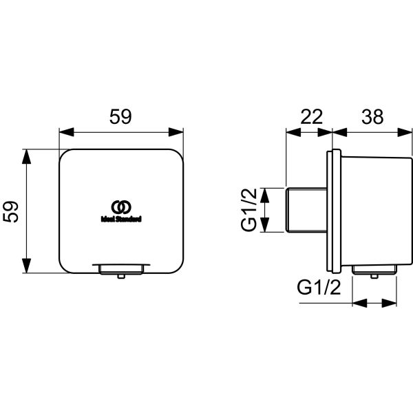 IdealRain diel pre pripojenie sprchy, štvorcový, BC772A2